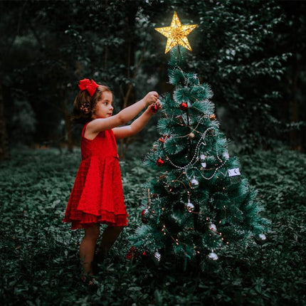 Christmas Star Tree Topper 3D Star Tree Topper 9.5In Metal Hollow Designed Built-in 10 Bulbs String Lights for Indoor Office Christmas Year Holiday Tree Decoration