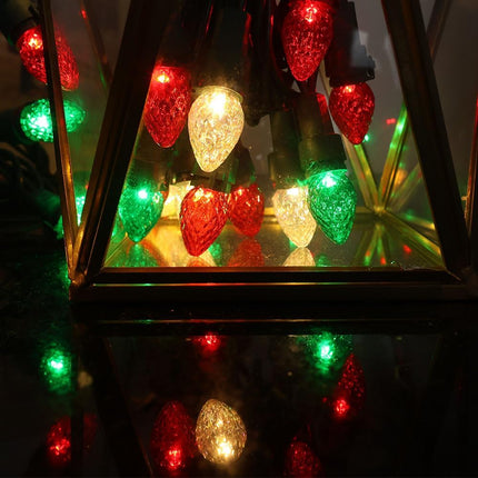Red White and Green Christmas Lights Outdoor C3 Glass 50 LED String Lights Plug in Fairy Lights with ETL Xmas Decorations for Indoor Outdoor Yard Party Christmas Tree Deco