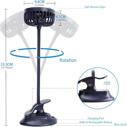 Clip On Small Mini Fan, Portable Usb Battery Operated Rechargeable Quiet Personal Desk/ Baby Stroller Fan 3 Speeds Flexible Neck