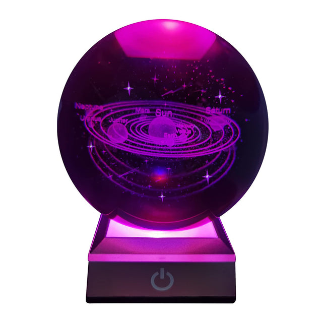 3D Solar System Crystal Ball with LED Touch Base,Solar System Night Light Lamp with Ribbon,Indoor Figurine Lamps Light for Birthday,Christmas Day, Year,Valentine's Day,Wedding,Graduation(10cm)