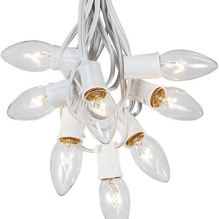 Novelty Lights Clear Hanging Incandescent Christmas String Lights - Retro Traditional C9 Indoor/Outdoor Light Set w/ 25 Mini Bulbs For Roof Lines, Patios (White Wire, 25' Long)
