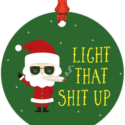 Andaz Press Marijuana Pot Cannabis Weed Round Metal Christmas Ornament Keepsake, Light That Shut Up, Santa Blunt, 1-Pack, Christmas Ideas Weed Ornaments for Christmas Tree Weed Christmas Ornaments