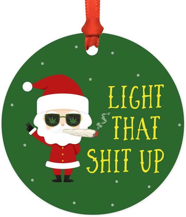 Andaz Press Marijuana Pot Cannabis Weed Round Metal Christmas Ornament Keepsake, Light That Shut Up, Santa Blunt, 1-Pack, Christmas Ideas Weed Ornaments for Christmas Tree Weed Christmas Ornaments