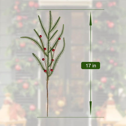 20 PCS Christmas Branches 17 Inch Artificial Christmas Tree Picks with Red Berries Norfolk Pine Branches for Xmas Tree Floral Arrangements Centerpieces Christmas DIY Crafts