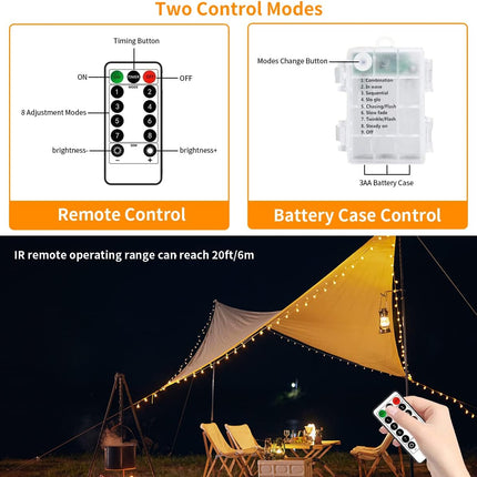Outdoor String Lights Battery Operated 33FT 100LED Battery Powered String Lights Indoor Waterproof Mini Globe Lights with Remote Timer 8 Lighting Modes for Bedroom Christmas Party Tent Outside Decor