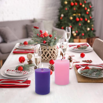 2×3 Inch Advent Pillar Candles, 3 Purple and 1 Pink Seasonal Celebration Candles for Advent Wreath and Christmas Decorations, Long-Lasting Slow-Burning Dripless Candle