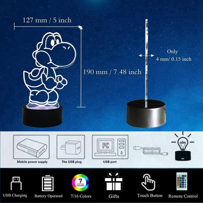 Yoshi Night Light for Kids, Yoshi Light 16 Color RGB Touch Remote Controller Lamp for Yoshi Lovers Children's Room Decoration Table Lamp for Christmas Lighting