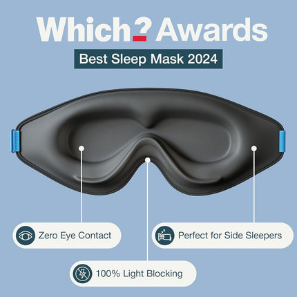 MyHalos Sleep Mask – 3D Blackout Eye Mask for Women & Men, Side Sleepers, Zero Pressure Memory Foam Eyelash Friendly, Breathable,Award-Winning Sleep Aid for Travel (Black, 1 Count (Pack of 1)