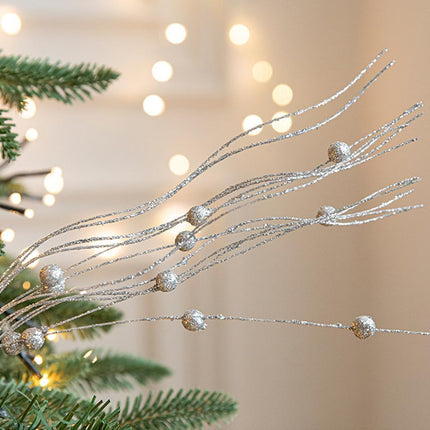 Artificial Glitter Berry Stem Christmas Ornaments, 16 Pack Christmas Decorative Glittery Twigs, Branches, Picks for Tree Vase DIY Wreath Crafts Home Wedding Party Decor