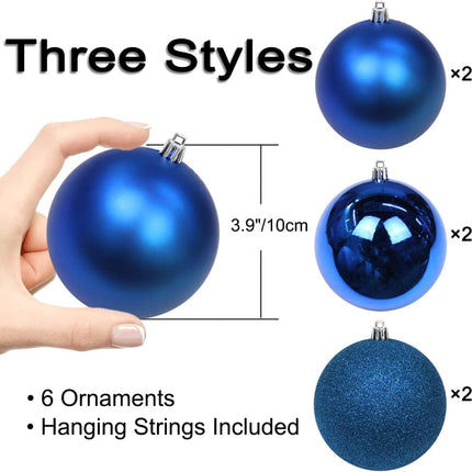 3.94" Large Christmas Balls Shatterproof Navy Blue Christmas Ornaments 6 Pcs Big Christmas Ornaments Balls for Christmas Tree Holiday Wedding Party Decoration
