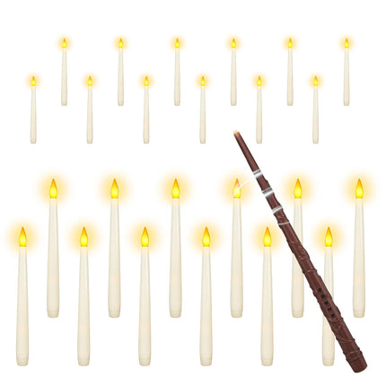 Pensar 20 Pieces Hanging Floating Candles with Remote Control Wands and Auxiliary Clips - Battery Powered Flameless Taper Candles, Flickering LED Candles for Christmas, Halloween, and Home Decorations