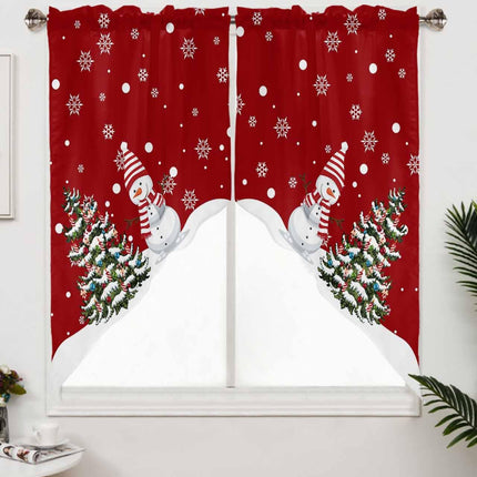 Christmas Swag Curtain Valance for Windows,Xmas Cute Snowman and Christmas Tree Window Treatments Short Swag Topper for Kitchen Windows Bathroom Bedroom,28 x 36 Inch