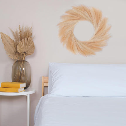 Pampas Grass Wreath, 26'' Faux Pampas Wreath for Front Door, Artificial Wreath for All Seasons, Boho Wall Decor, Farmhouse Pampas Grass Garland, DIY Fall Wreath Autumn Wreath (Beige and Brown)