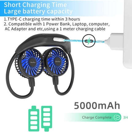 Handfan 5000Mah Neck Fan Portable Rechargeable, Wearable Personal Fans For Neck, Hands Free Necklace Fan Battery Operated