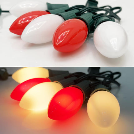SUNSGNE C9 LED Replacement Red Vintage Christmas Light Bulbs, 25 Pack C9 Shatterproof LED Bulbs for Christmas Outdoor Patio String Lights, E17 Intermediate Base - 0.6 Watts