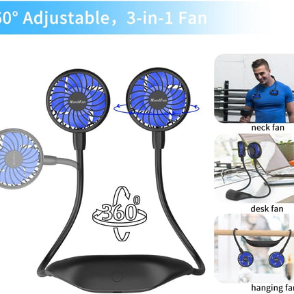 Handfan 5000Mah Neck Fan Portable Rechargeable, Wearable Personal Fans For Neck, Hands Free Necklace Fan Battery Operated