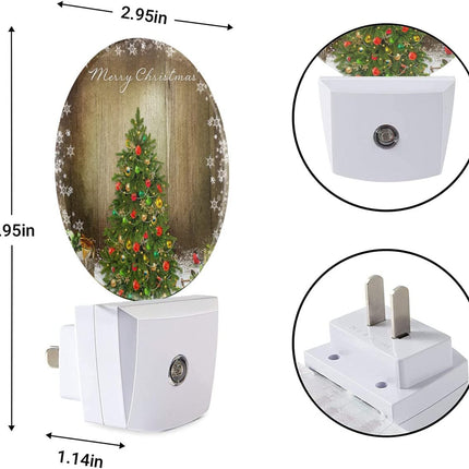 EKOBLA Winter Green Christmas Tree Night Lights Plug into Wall Holiday Presents Boxes Snowflakes Night Lamp Auto Sensor LED Dusk to Dawn Light for Boys Girls Men Women