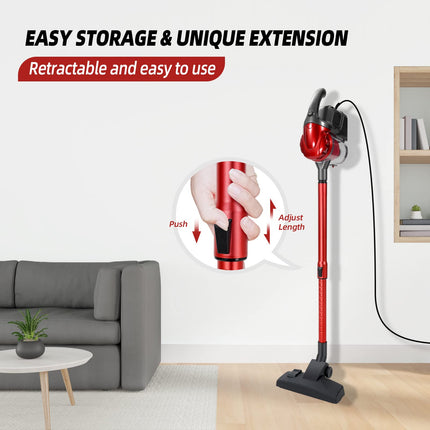 Corded Vacuum Cleaner, 17Kpa Powerful Suction With 600W Motor, 4 In 1 Lightweight Handheld Stick Vacuum For Pet Hair Hard Floor And Carpet