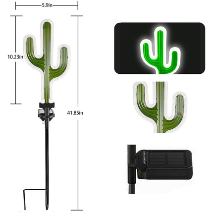 Solar Cactus Neon Lights Outdoor Decor- 2 Pack 41.3 In s for Mom Woman, Garden Stake Decorative LED Lights Waterproof Path Lighting for Christmas Yard Lawn Patio Walkway Driveway Sidewalk Decor