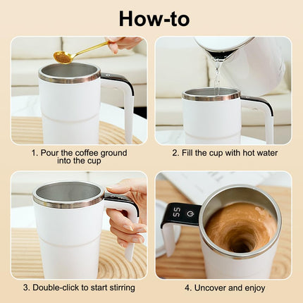380ML Smart Magnetic Stirring Cup w/LCD & Temperature Detection Self-stirring Coffee Mug Magnetic Stirring Cup Rechargeable Automatic Mixing Cup for Coffee Tea Hot Chocolate - White