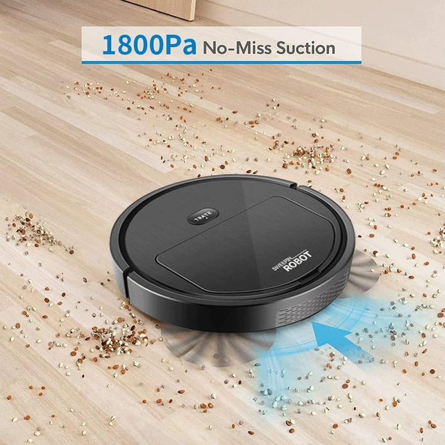 Uniqus Robot Vacuum Cleaner,Sweeping Robot,Ultra Slim Quiet,1800Pa Superstrong Suction,Cleans Hard Floors To Mediumpile Carpets,Integral Memory Multiple Cleaning Modes Vacuum Best For Pet Hairs Black