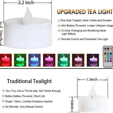 2.2" Flameless Tea Light, Colorful Christmas Flickering Candles with Remote, Battery Operated Led Candles, Electric Candles for Votive Holder, Wedding Lights, Window Candles Thanksgiving Day