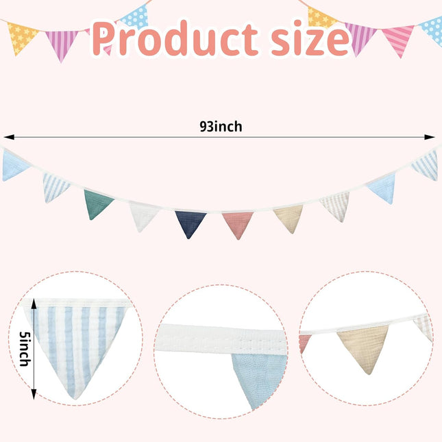 Oudain 17 ft Pennant Banner Flags, 2 Pcs Nursery Garland Triangle Bunting Flag Baby Banner for Nursery Decor Baby Birthday Boho Wedding Shower Party Event, Each 8.5 ft (Elegant Color)