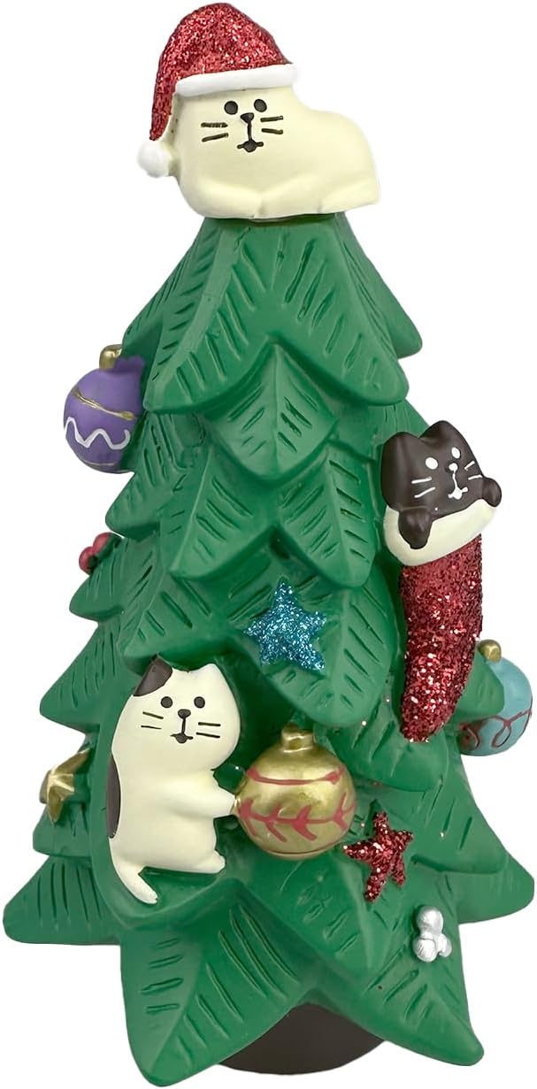 5.1 Inch Resin Christmas Cat Tree - Perfect for Office, Home or - Adorable Mini Christmas Tree with Cute Cat Kitten Figurines Cute Christmas Decoration for Cat Lovers