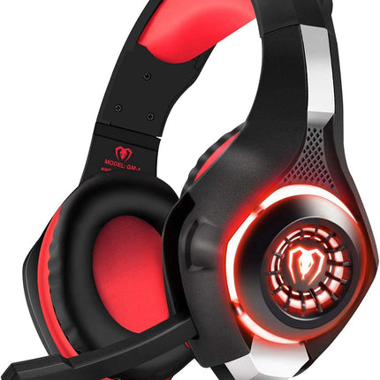 Stereo Gaming Headset for PlayStation 4 PS4, Over-Ear Headphones With Mic and LED Lights for Xbox One, PC, Laptop (Red)