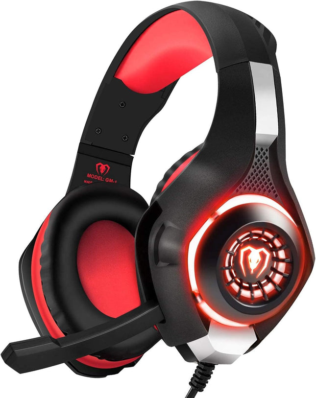 Stereo Gaming Headset for PlayStation 4 PS4, Over-Ear Headphones With Mic and LED Lights for Xbox One, PC, Laptop (Red)