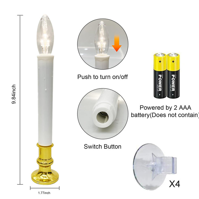Abeja 4 Pack Battery Operated LED Window Candles, Christmas Candle Lights with 4 C26 LED Bulbs, Flicker Flame Christmas Candles with On/Off Switch for Window Christmas Weddings Home Table Decorotions