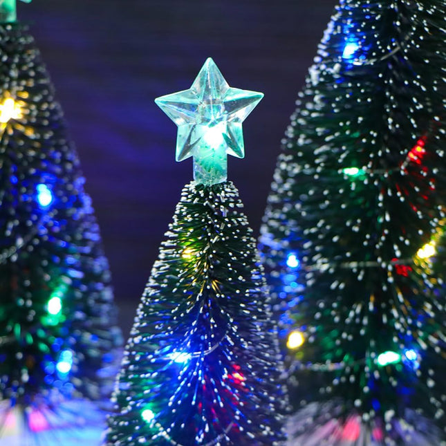 Bottle Brush Christmas Trees, Set of 3 Bottle Brush Trees with LED Lights for Christmas Decor, Mini Christmas Tree for Tabletop,Christmas Decorations Indoor,Green Frosted Sisal Trees Xmas Decor
