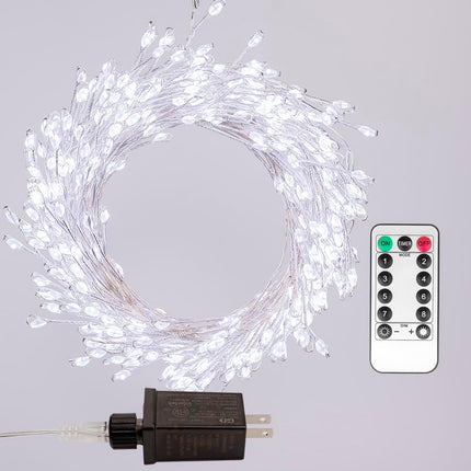 Fairy Lights Plug in, 50 Feet 500LED Cool White Silver Wire Firecracker Firefly Lights with Remote, Waterproof Copper Wire Lights for Bedroom Wreath Window Wedding Christmas Tree Decoration