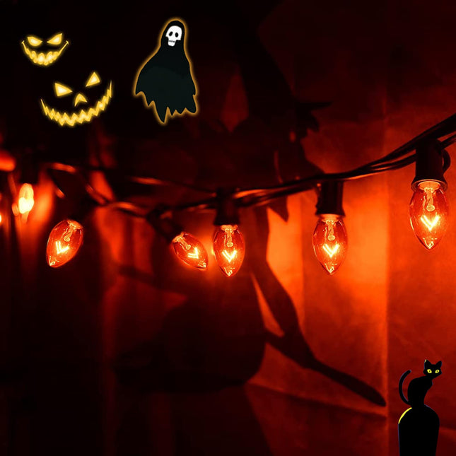 25 Pack C7 Replacement Bulbs, 5W Orange Light Bulbs, Halloween Christmas Light Bulbs for Outdoor String Lights Patio Wedding Decor, E12 Candelabra Base, Incandescent Night Lights