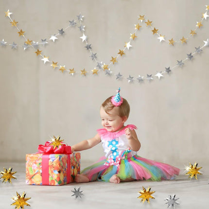 pinkblume Gold Party Decorations Star Garlands Streamer Gold 3D Stars Metallic Paper Hanging Bunting Banner for Birthday Wedding Baby Bridal Shower Holiday Christmas Ramadan EID Mubarak Party Supplies