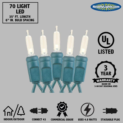 Novelty Lights 70 Light T5 LED Christmas Mini Light Set, Outdoor Lighting Party Patio String Lights, Warm White, Green Wire, 35 Feet