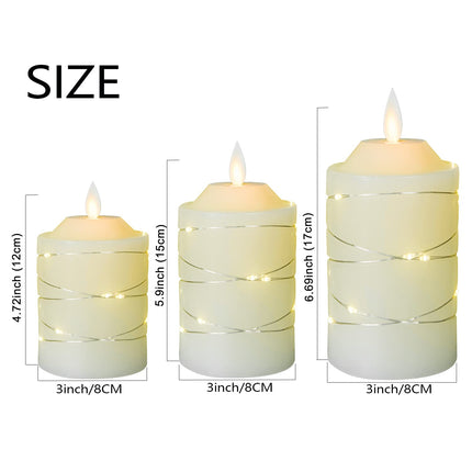 Battery Operated Flameless LED Candles: with Embedded String Lights, 3 Pack Flickering Electric Candle with 10-Key Remote Control for Seasonal Festival Celebration Real Wax(Batteries not Included)