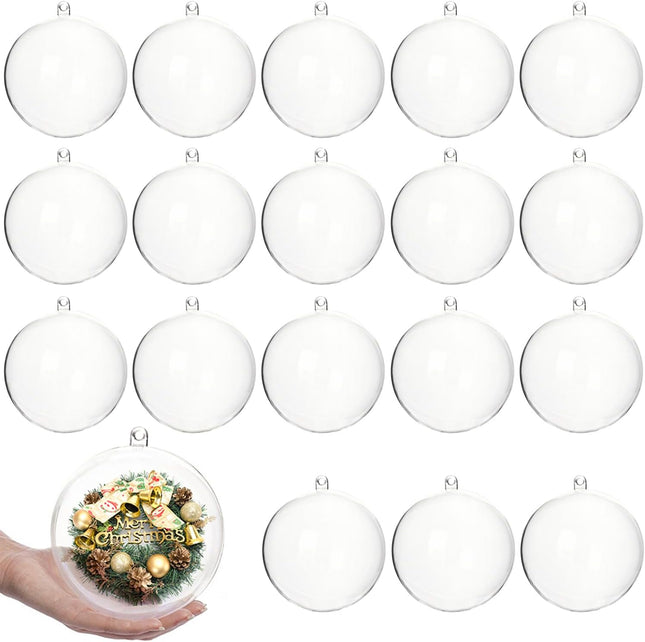 20Pcs Christmas Ball Ornaments 3.94"/100mm Fillable Clear Plastic Ornaments Balls DIY Christmas Tree Decoration Baubles Decorative Hanging Ornaments for Xmas Tree Holiday Wreath Garland Decor (3.94”)