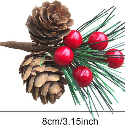 DULRLLY 20pcs Artificial Pine Picks, Pine Needles Branches with Red Berry Stems, Small Fake Berries Pinecones Branches for Crafts Xmas Tree DIY Garland Holiday Wreath (A)
