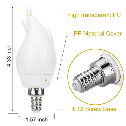 E12 Flame Bulbs 12 Pack, 3 Mode LED Candelabra 2.0 Watt Warm White Chandelier 1800k Candle Light Bulbs, Flame Tip for Christmas Party Decorations