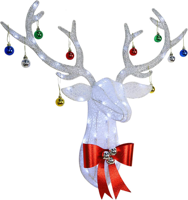 Hausse Lighted Christmas Wall Decoration Reindeer Head, 27" Pre-Lit 3D Xmas Rudolph Hanging Wreath, 8 Lighting Modes & Timer, Battery Operated for Winter Holiday Indoor Outdoor Front Door Window