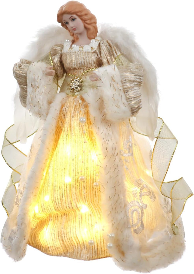 LED Angel Christmas Treetop Figurine with String Lights for Holiday Ornament or Indoor Home Table top Decor.12-Inch