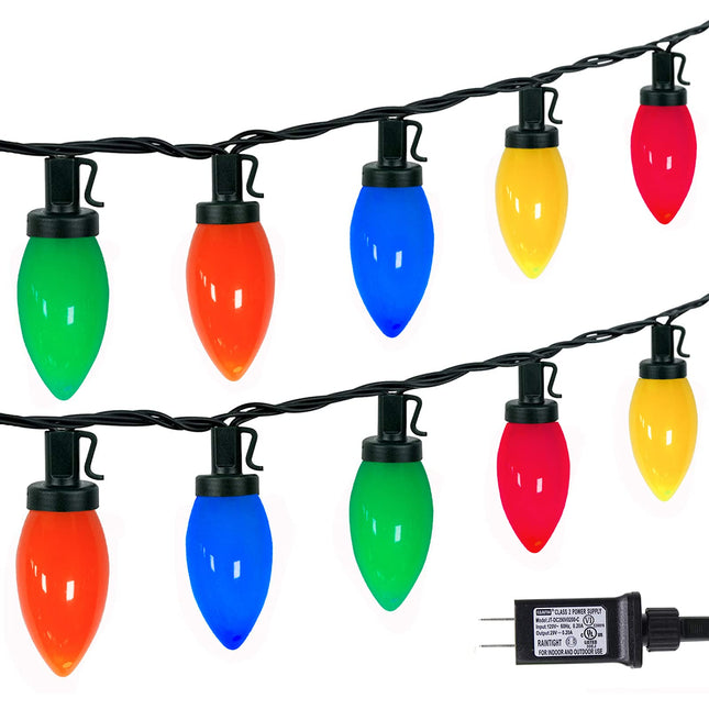C9 Bulbs Christmas Lights, 33ft 50LEDs Outdoor Christmas String Lights, 5 Sets Connectable, IP65 Waterproof Outdoor Indoor Vintage Fairy Lights for Christmas Tree Party Decor (Multicolor)