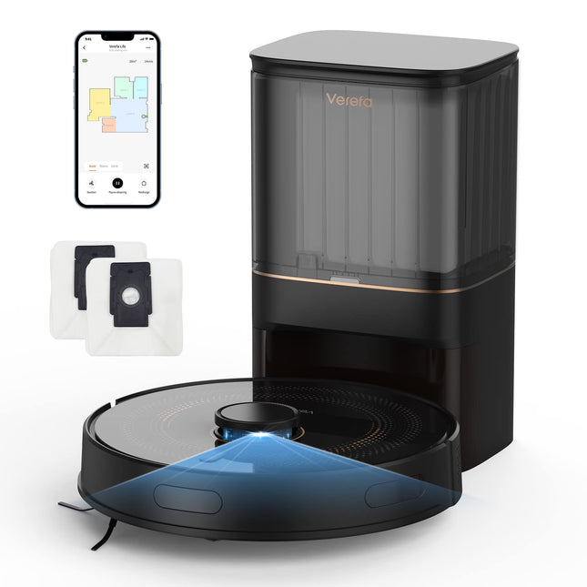 Verefa Robot Vacuum Selfempty, Empties Itself For 70 Days, Lidar Navigation Robot Vacuum Cleaner 3000Pa, Smart Mapping Robotic Vacuum 270Mins Runtime, Wifi Connected, Perfect For Pet Hair, Carpet
