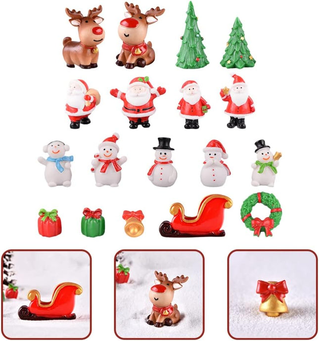 UPKOCH 18PCS Christmas Miniature Figurines, Resin Santa Snowman Ornaments, Xmas Tree Decorations, Mixed Style for Home Party, Fish Tank, Cake Toppers, Assorted Color