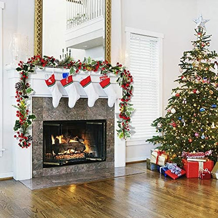 Jelofly 7FT Red Berry Christmas Garland with Pine Cone Needle Garland Christmas Xmas Decorations Indoor Outdoor Garden Gate Home Fireplace Decoration Winter Christmas Holiday Year Decor