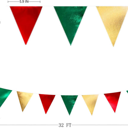 Christmas Party Decorations Triangle Pennant Banner Flag Red Green Gold Metallic Fabric Bunting Garland for Xmas Holiday Wedding Bridal Shower Birthday Bachelorette Graduation Year Party Supplies