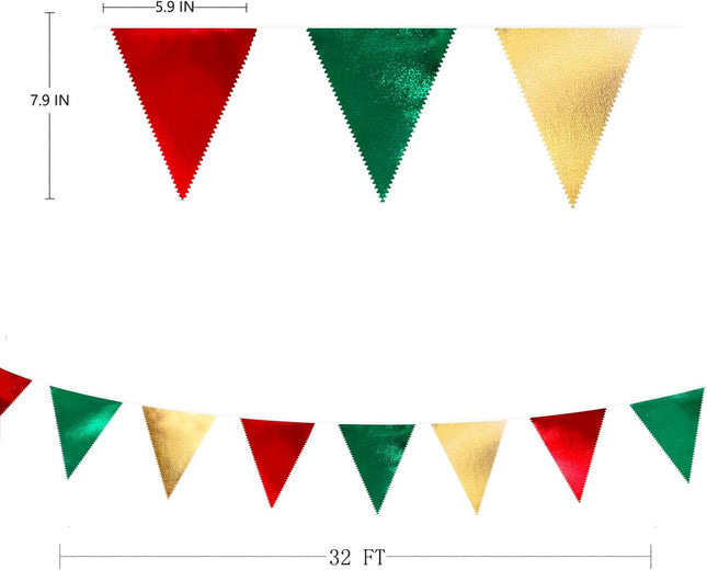 Christmas Party Decorations Triangle Pennant Banner Flag Red Green Gold Metallic Fabric Bunting Garland for Xmas Holiday Wedding Bridal Shower Birthday Bachelorette Graduation Year Party Supplies