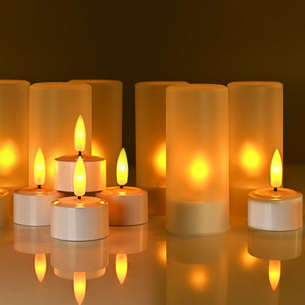 12PCS Rechargeable Candles Flameless Flickering LED Tea Lights Battery Operated with 3D Wicks and Base for Home, Restaurants,Wedding,Bar,Dinner,Christmas Decor(No Remote Control)