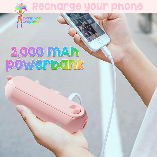 Handheld Mini Fan Portable Small Foldable Fan Phone Charger 2000 Mah Powerbank 2 Speeds Quiet Folding Pocket Fan Pink